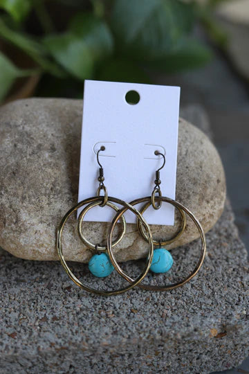 DOUBLE RING WITH TURQ ROUND DANGLE EARRINGS