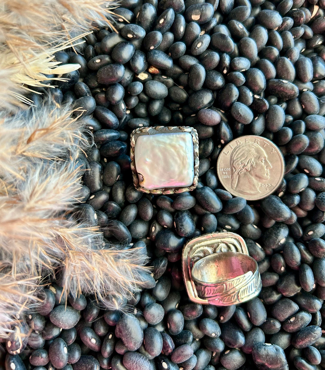 Square Mother Of Pearl Ring (Adjustable)