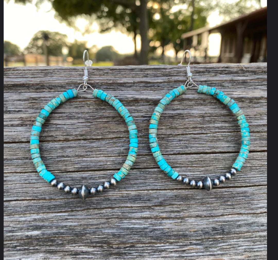 Turquoise Shell And Navajo Pearls Hoops