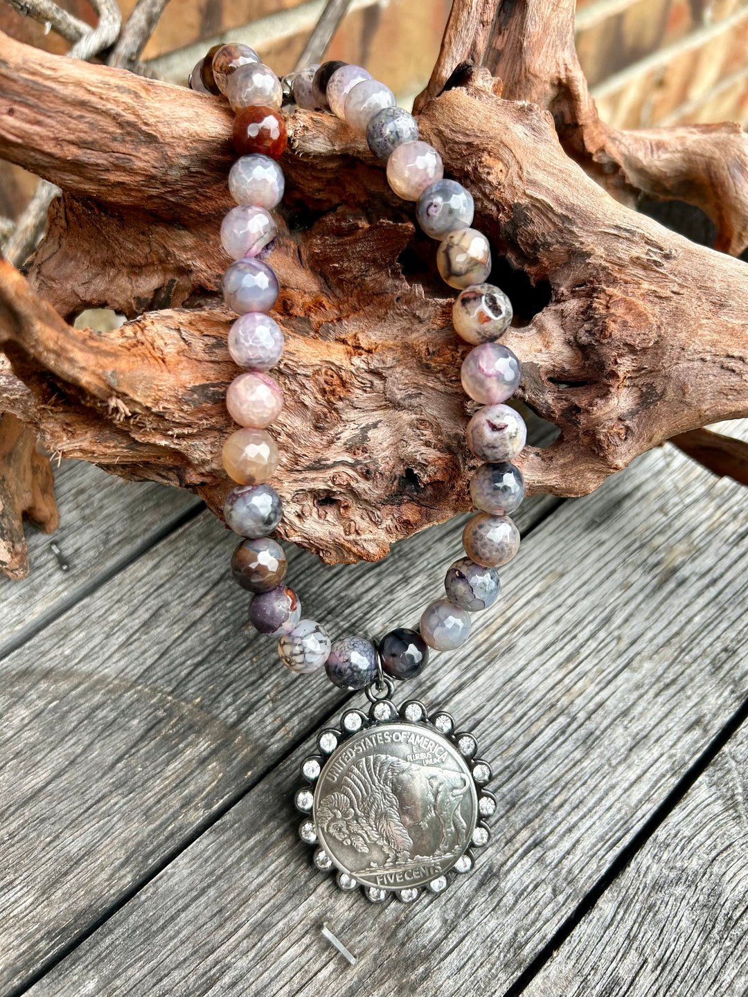 Frontier Spirit Buffalo Nickel Agate Necklace