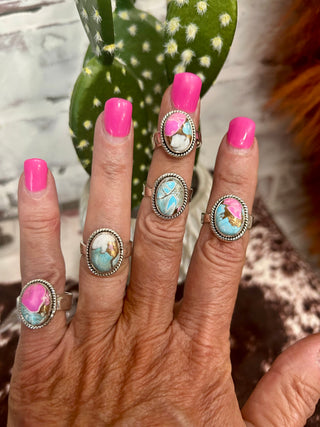 Cotton Candy Kingman & Sterling Silver Adjustable Ring -001