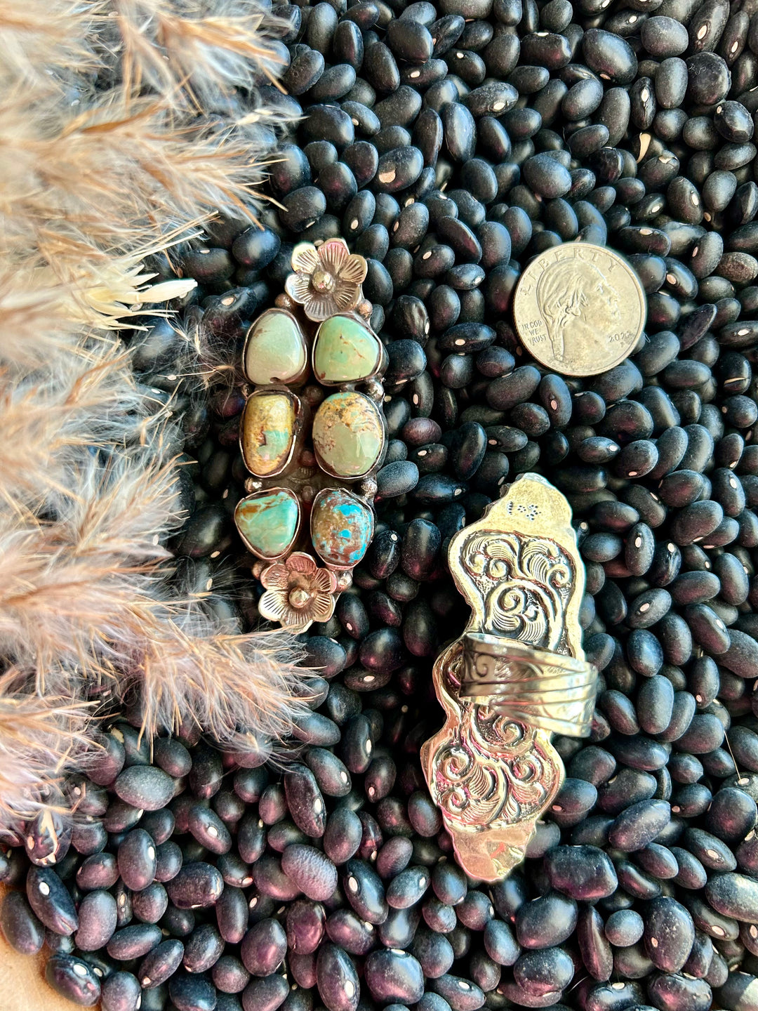 Tibetan Turquoise Flower Cluster Ring- German Silver