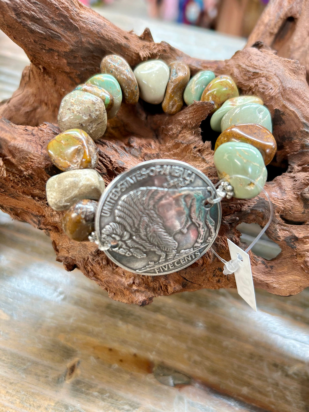 Chunky Green Turquoise Buffalo Nickel Stretch Bracelet