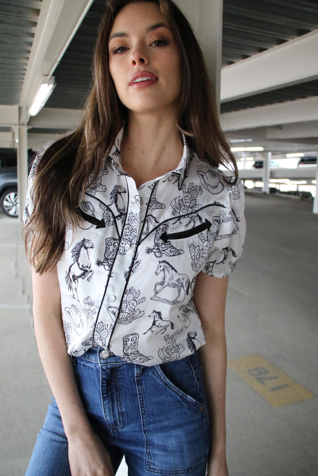 All The Wild Horses Pearl Snap Retro Satin Western Print