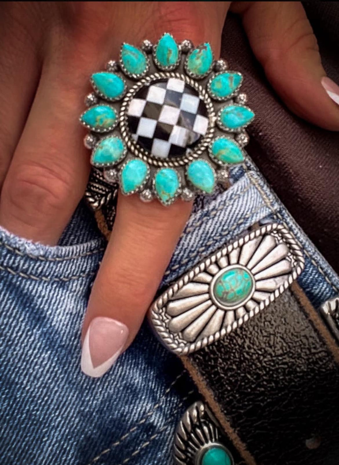 Kingman Turquoise Adjustable Sunflower Ring