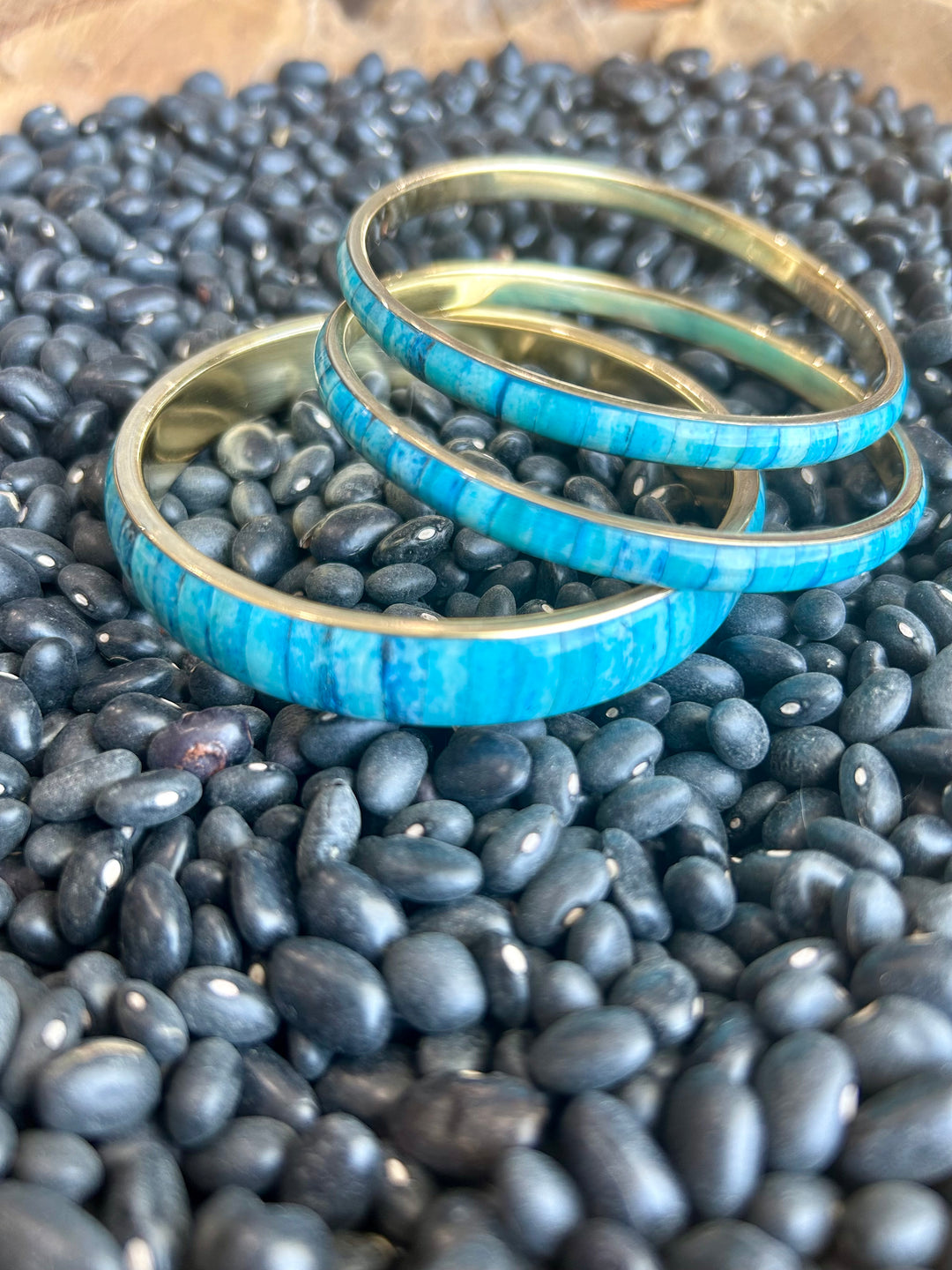 Inlaid Turquoise/Gold Bracelet Set