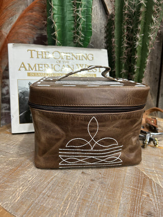 Brown Boot Stitch Travel Makeup Or Jewelry Case