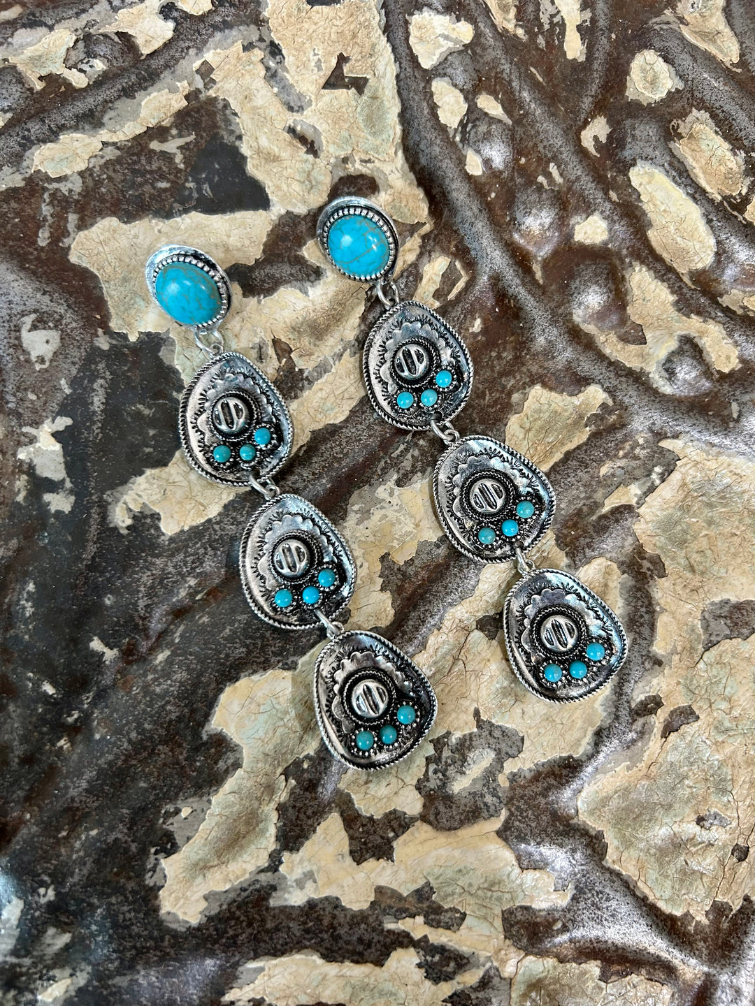 This Old Cowboys Hat Triple Dangle Stud Earrings