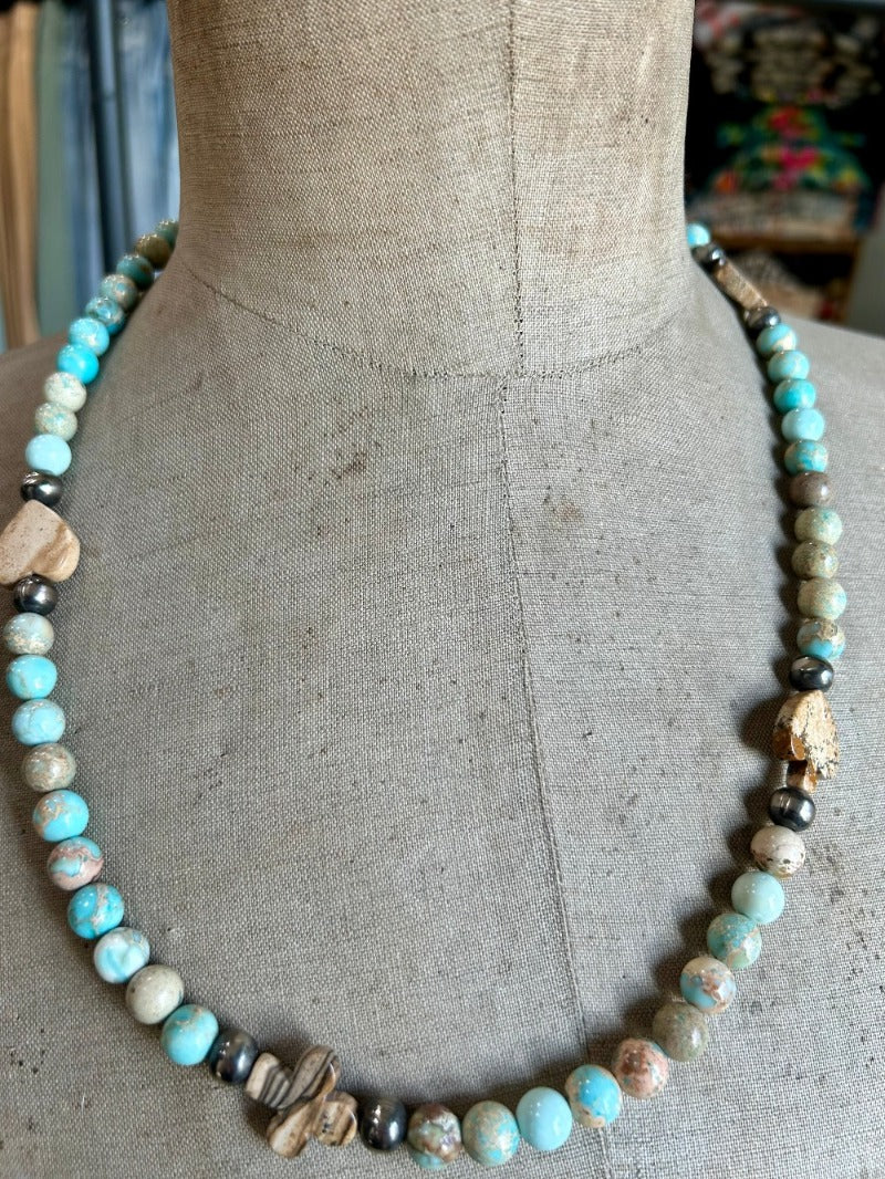 Poker Suits Sea Sediment Jasper And Navajo Pearl Necklace