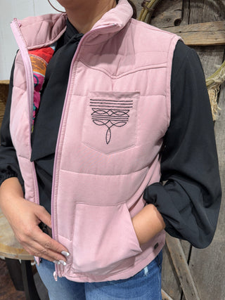 Pink Western Boot Stitch Puffer Vest