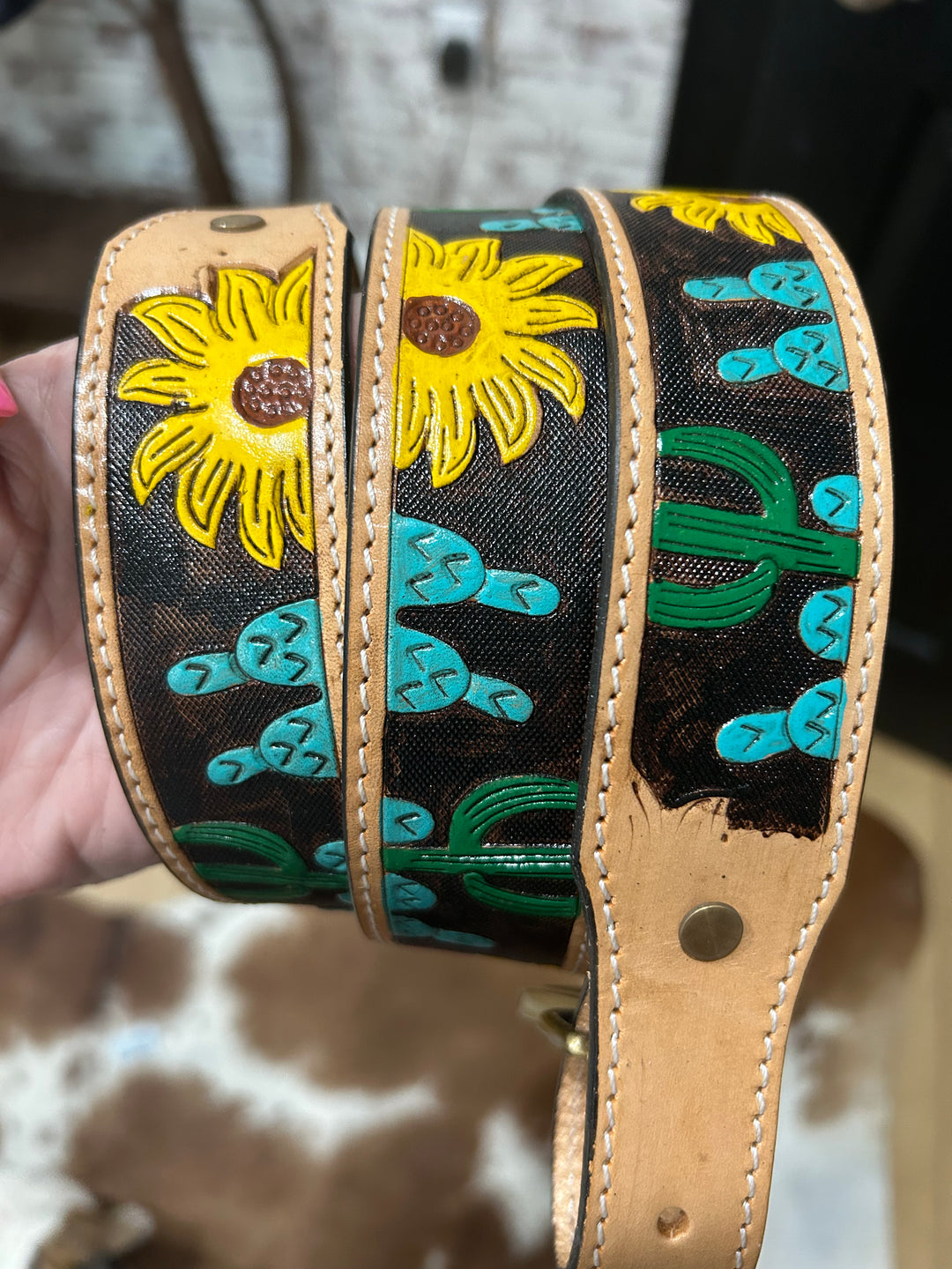 Black Tooled Cactus Sunflower Purse Strap