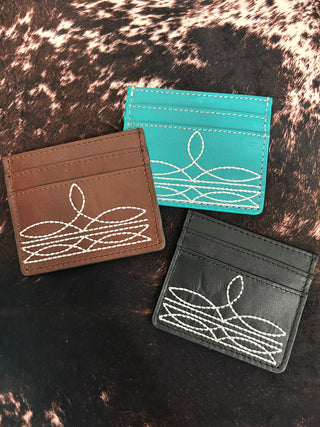 Western Leather Boot Stitch Credit Card Holder