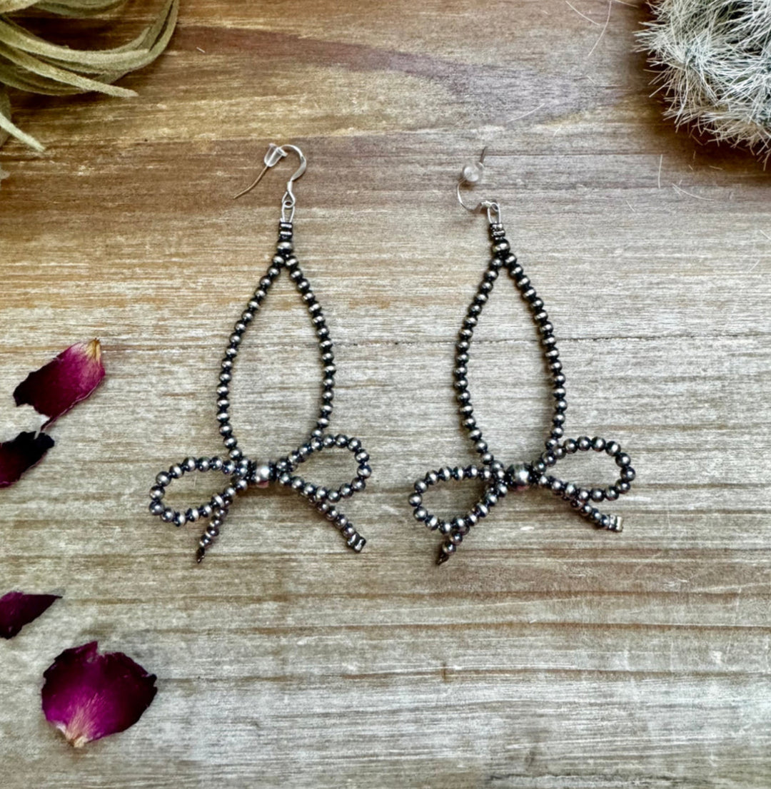 Teardrop Sterling Silver Bow Pearl Earrings