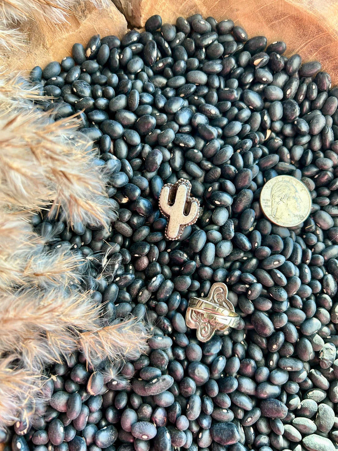 Tiny Carved Bone Saguaro Cactus Ring