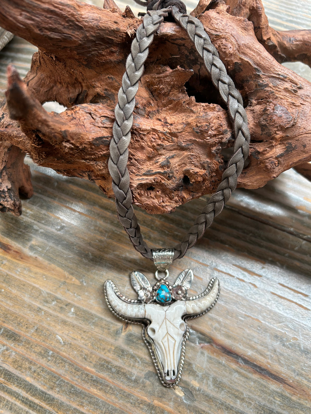 Longhorn Pendants On Braided Choker
