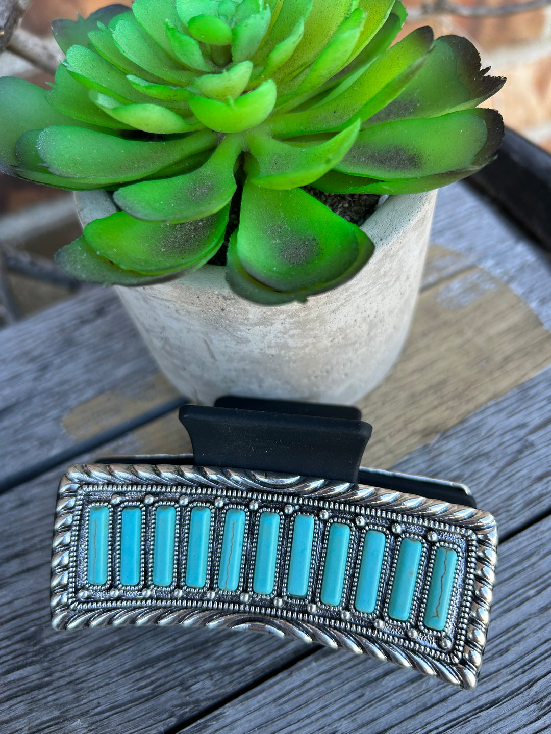 Turquoise Bar Metal Cast Claw Clip