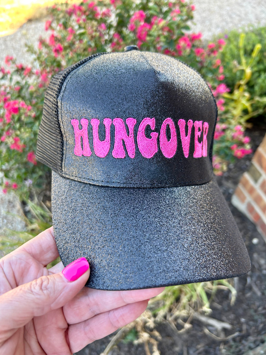 Black Sparkly Hungover Trucker Hat