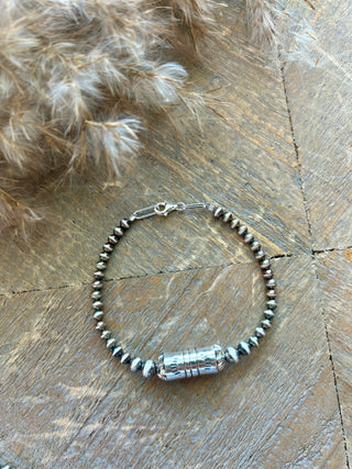 Sterling Silver Barrel Bead Bracelet