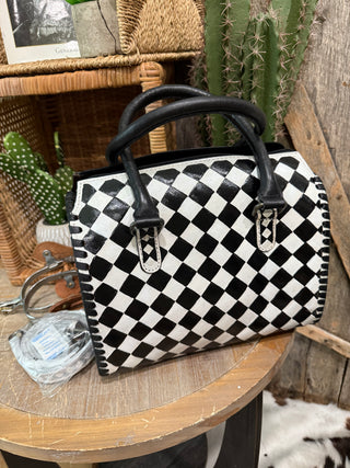 Medium Black & White Checkered Speedy Bag/Purse