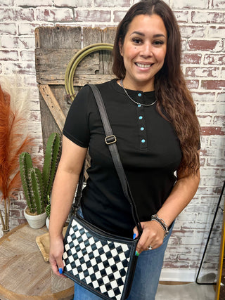 Black & White Checkered Crossbody Bag