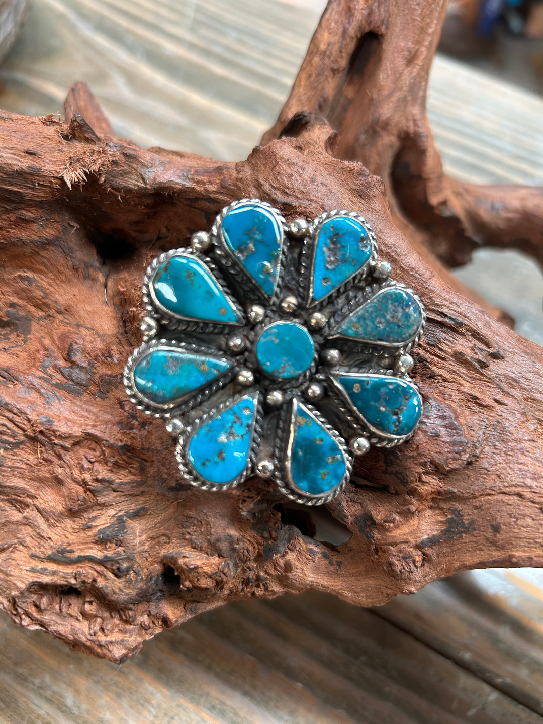 Blue Tibetan Turquoise Flower Ring