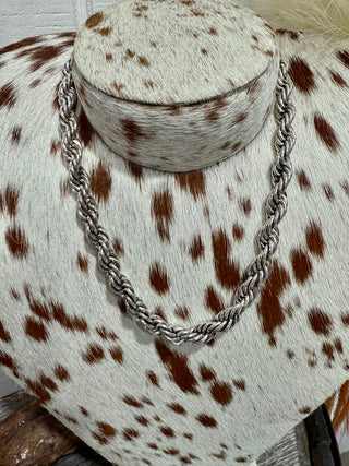 Braided Silver Tone Rope Necklace-18” with extension