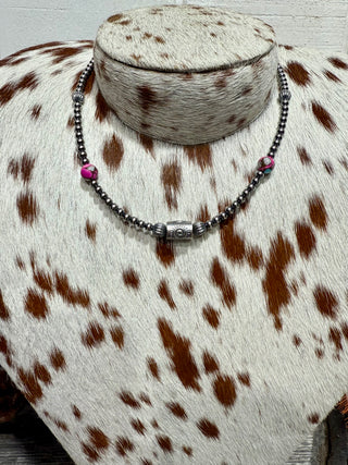 16” Cotton Candy & Sterling Silver Pearl Necklace – Western Beaded Choker