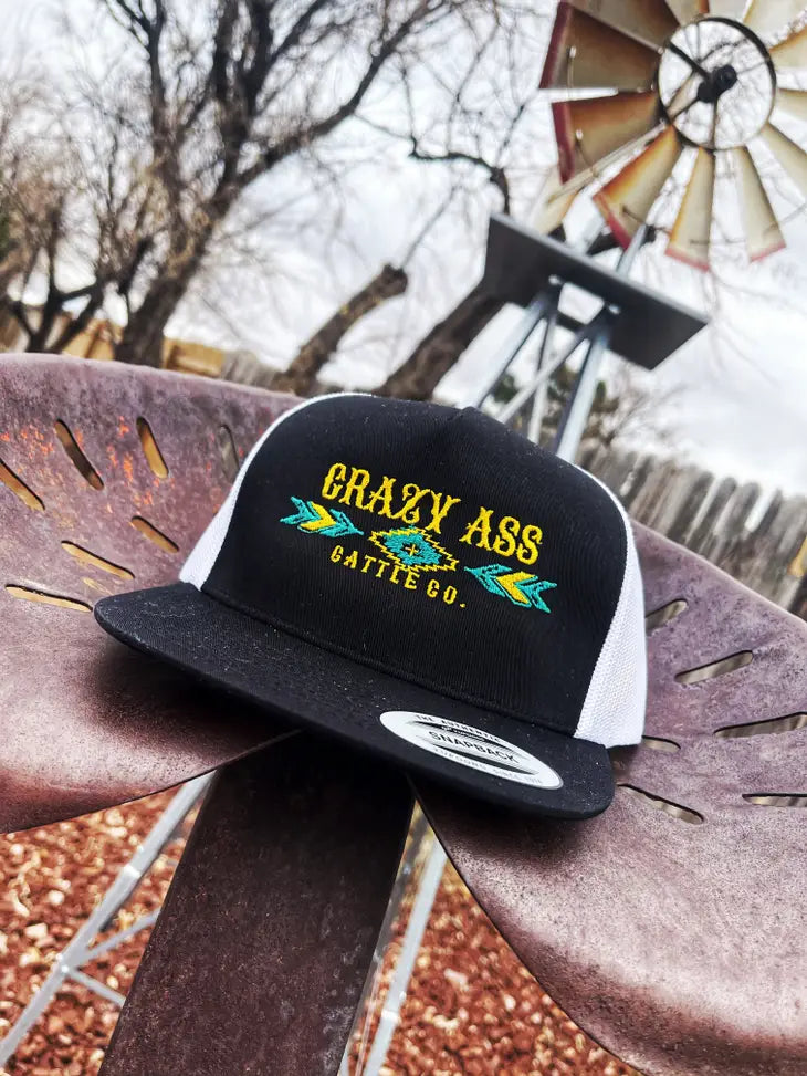 Crazy Ass Cattle Aztec Black Trucker Hat