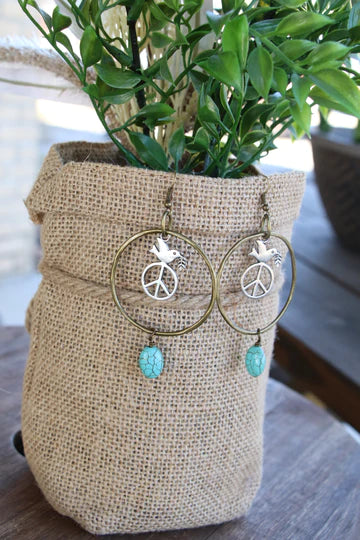 ANtique Gold peace sign hoops