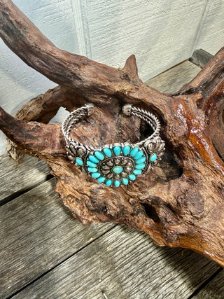 Turquoise Cluster Cuff Bracelet | Western Silver Statement Cowgirl Bracelet
