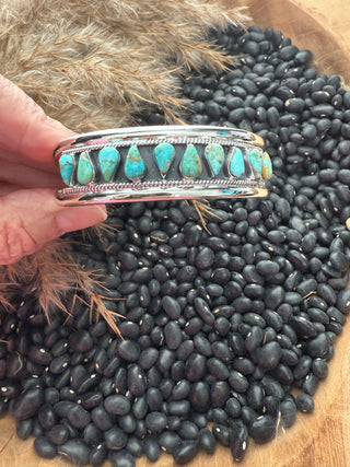 Sterling Silver Turquoise Teardrop Cuff Bracelet – Western Navajo Style Jewelry