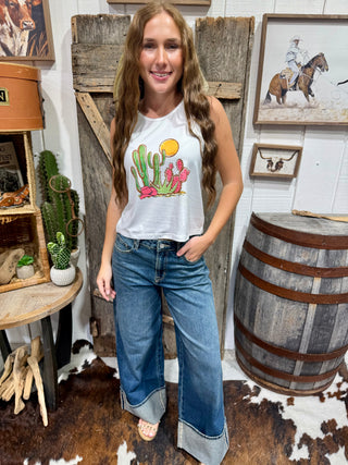 Varsity Rodeo Cactus Graphic Tank Top | Western Summer Sleeveless Top