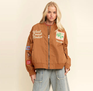 West Coast Rodeo Satin Bomber Jacket- Rust