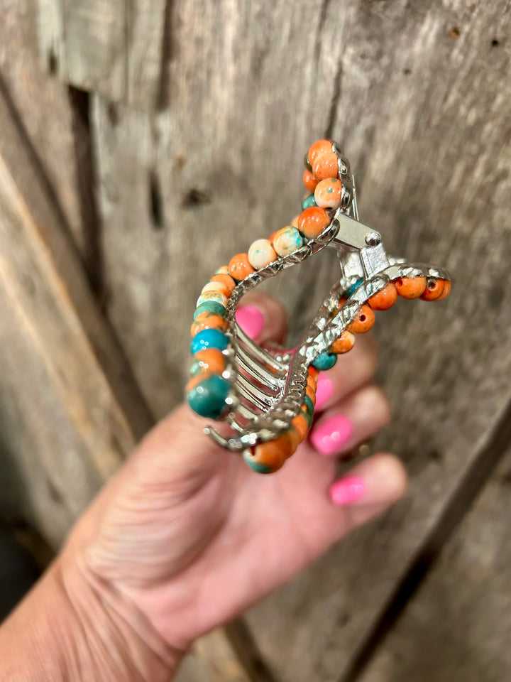 Orange Spiny Metal Hair Claw Clip