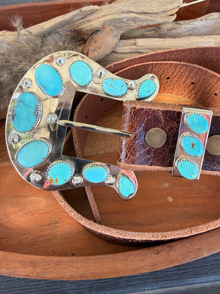 Custom Authentic Kingman Turquoise Statement Belt Buckle Set