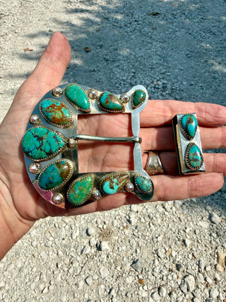 Custom Authentic Kingman Turquoise Statement Belt Buckle Set