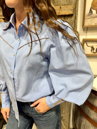 Lucky Charm Horseshoe Pearl Snap Blouse