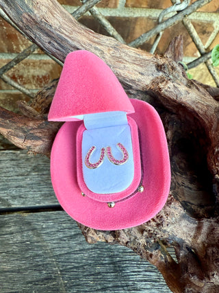 Pink Birthstone And Stainless Steel Horseshoe Stud Earrings