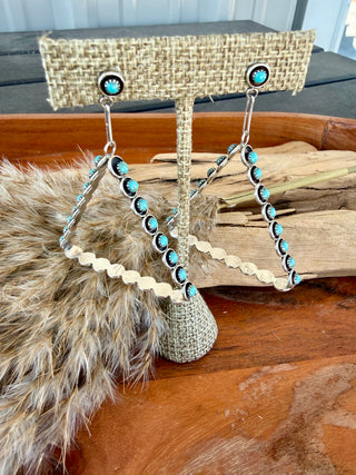 Zuni Made Sterling Silver Turquoise 3D Triangle Statement Earrings