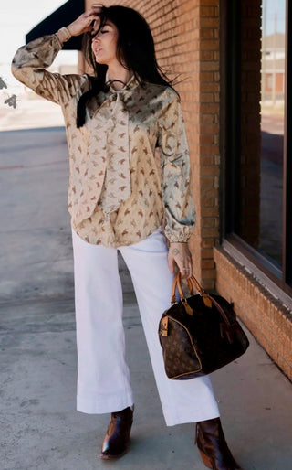 2 Fly Co Brimstone Bucking Horse Tie-Neck Blouse