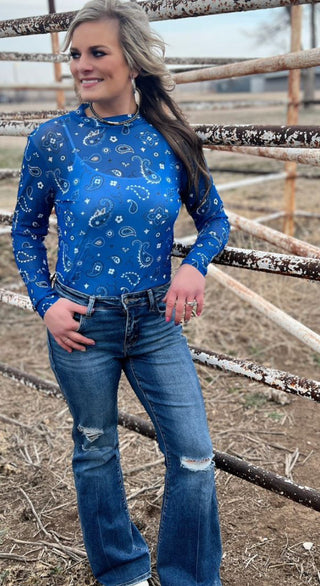 Blue Bandana Babe Mesh Top