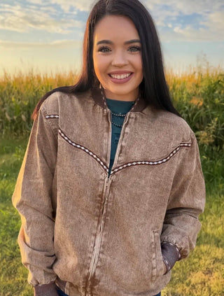 Buckskin Buckstitch Western Bomber Jacket