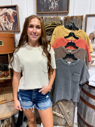 Washed Waffle Knit Top for Women – Oversized Tee- 5 Colors