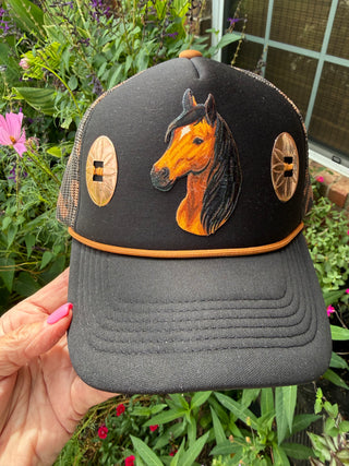 Bay Horse Western Trucker Hat with Copper Conchos | Black Camo Mesh Snapback Cap