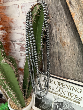 4 Strand Chunky Navajo Style Sterling Silver Beaded Necklace