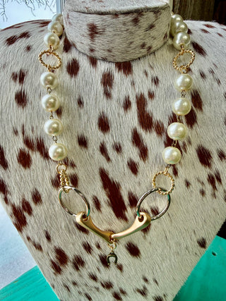 Pearl Horse Bit Necklace – Gold Western Equestrian Statement