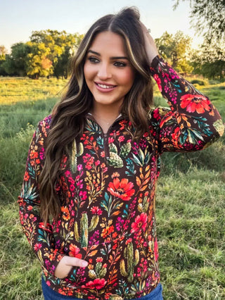 Rodeo Garden Floral Quarter Zip Pullover