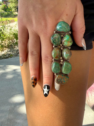 Kingman Turquoise Long German Silver Statement Ring-Adjustable