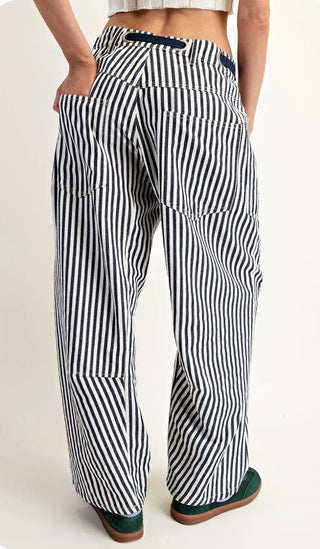 Striped Barrel Cargo Pants with Drawstring Waist