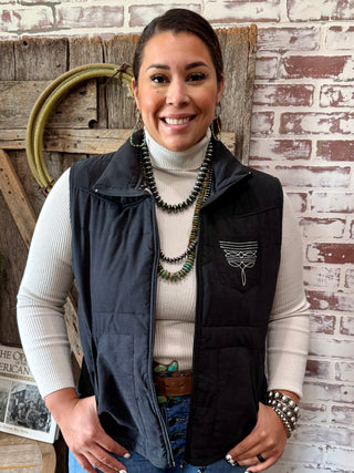 Black Faux Suede Boot Stitch Puffer Vest